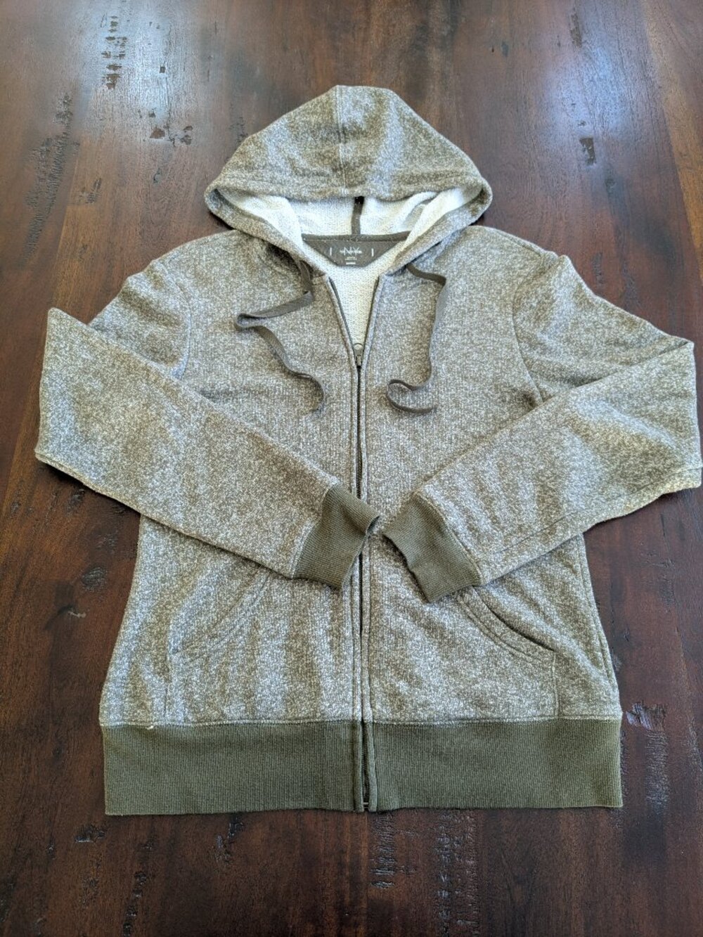 NY APPAREL Olive Green Heathered Full Zip Hoodie Medium